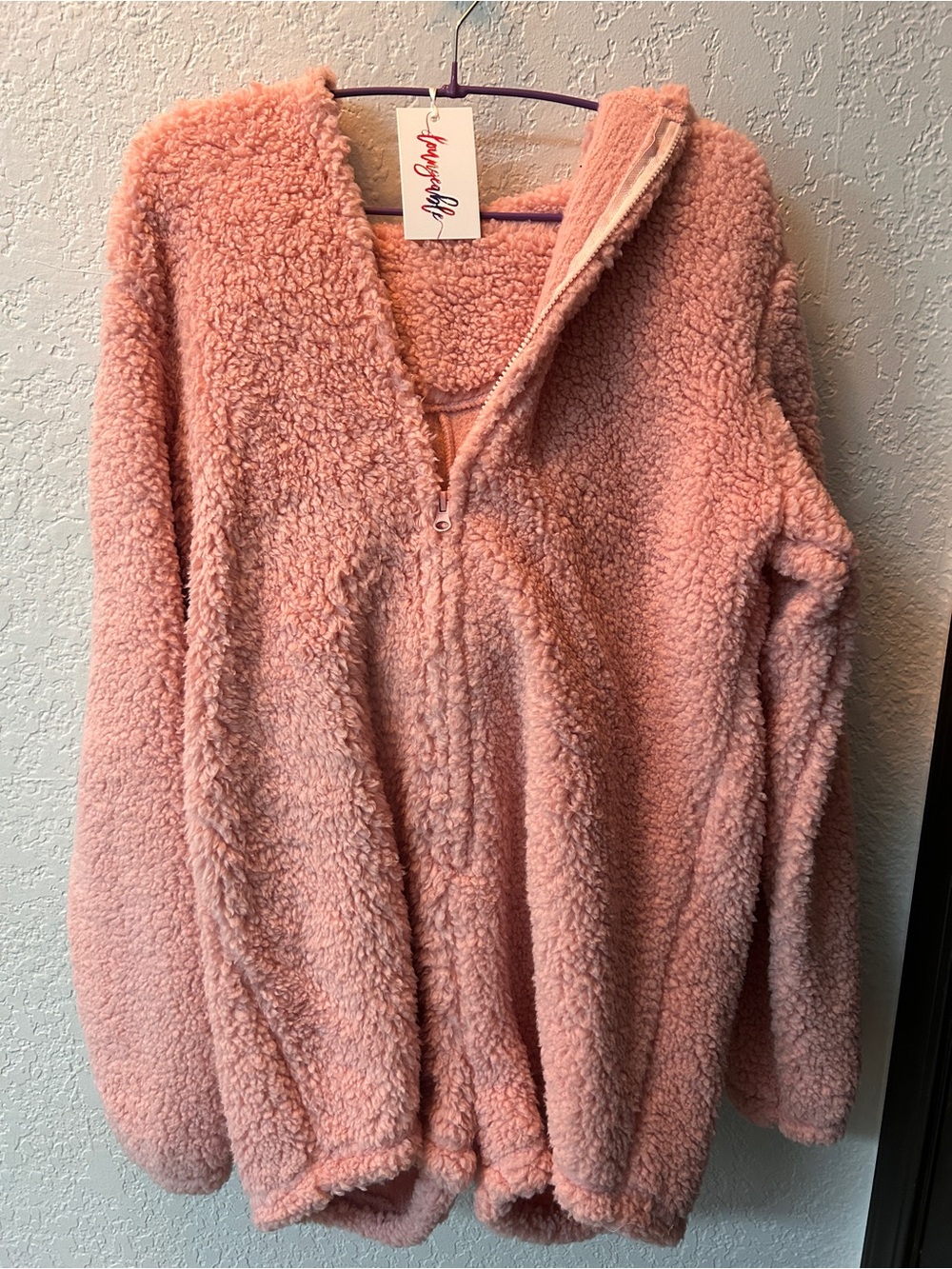Loungeable Pink Fleece Pajama Romper w/ Hooded 3D Ears - Medium (With Tags)